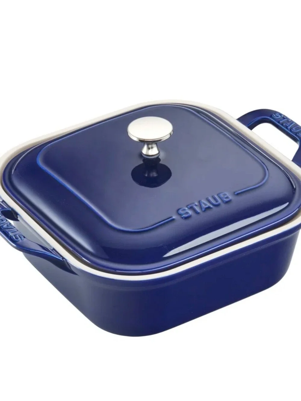 Staub 2.5QT Covered Square Enameled Casserole Dish- Dark Blue